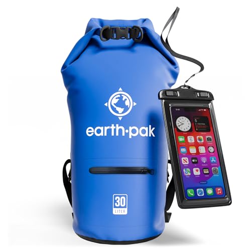 Image of Earth Pak- Waterproof Dry Bag with Front Zippered Pocket Keeps Gear Dry for Kayaking, Beach, Rafting, Boating, Hiking, Camping and Fishing with Waterproof Phone Case