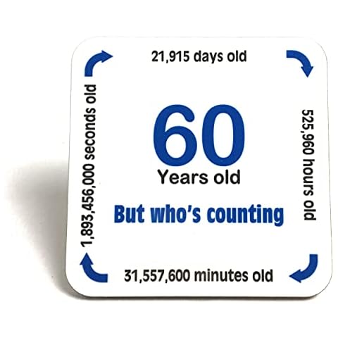 Square Single Coaster - Quirky fun design for a 60th Birthday Gift - Blue Writing - Made in UK Cover