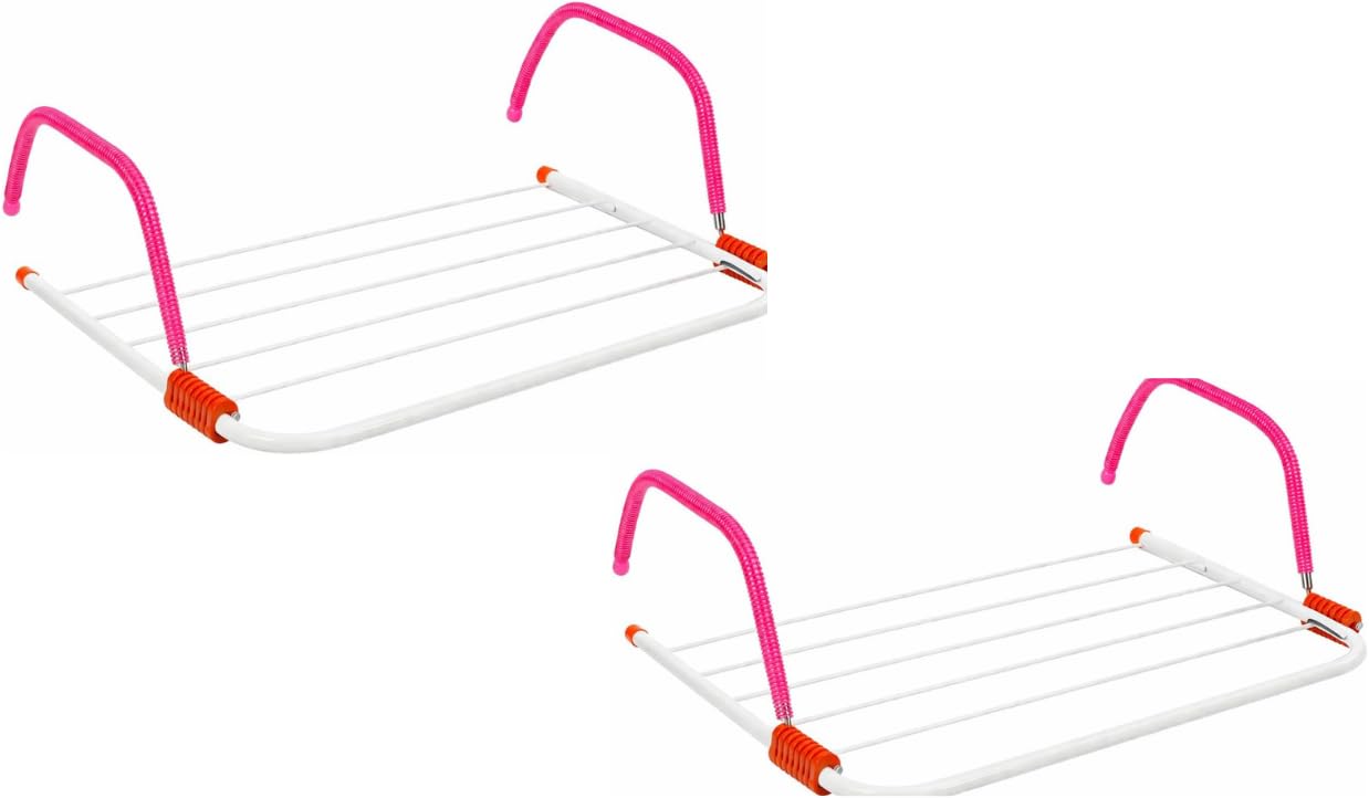 Burakh White 5 Bar Radiator Folding Airer Clothes Dryer Rack Towel Holder Drying Rail 3M Laundry Folding Airer For Washing, Caravan, And Home Use (Pack Of 2)