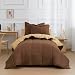 HIG 2pc Down Alternative Comforter Set - All Season Reversible Comforter with Sham - Quilted Duvet Insert with Corner Tabs -Box Stitched - Hypoallergenic, Soft, Fluffy(Twin/Twin XL, Chocolate/Taupe)