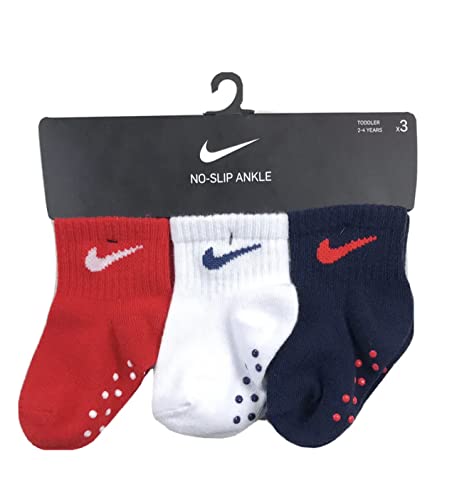  Nike No-Slip Ankle, Calzini Antiscivolo da Bambini 2-4 Anni (18-23, Blu/Bianco/Rosso)