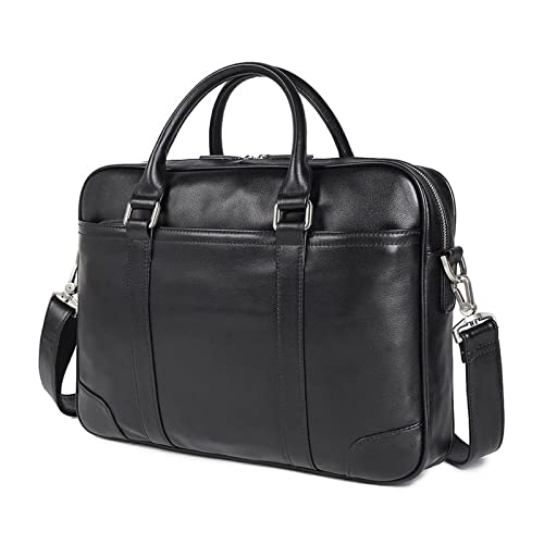 Computers Bags, Briefcases for Men, Messenger Shoulder Bags, Business Mens Genuine Leather Laptop Bags, Handbags (Color : Black)