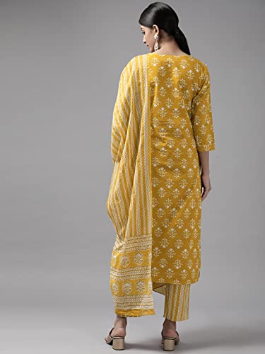 Image of YUFTA Women Sky Blue Floral Straight Kurta Trousers And Dupatta Set (1111SKDSB )