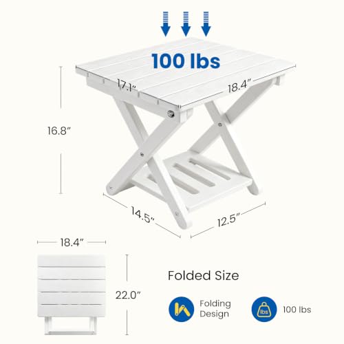 Image of 2-Tier Folding Outdoor Side Table, Heavy Duty HDPE Patio End Table