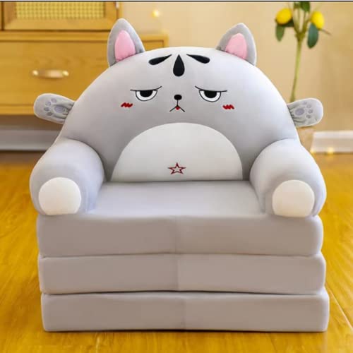 Sofá para niños/sofá para niños/sofá perezoso, sillón plegable de tres capas con bonito diseño de dibujos animados de felpa suave, mini sofá plegable para bebé, patrón de conejo gris, incluye relleno