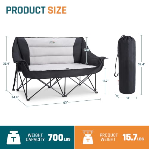 Image of DMH OUTDOORS Oversized Double Camping Chair Padded Folding Camping Loveseat