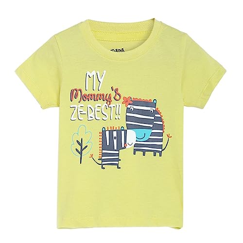 Image of miniklub Boys Yellow & Navy Blue Printed Round Neck T-Shirt