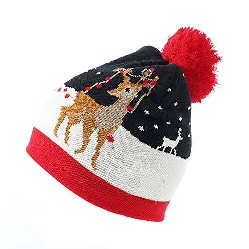SFTYUFS Bonnet de Noël avec pompon - Pour adulte - Bonnet de Noël en tricot - Bonnet de Noël tricoté - Bonnet de renne Cover