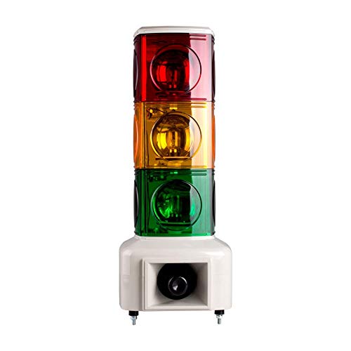 MSGS-310-RYG, Rotating Tower Light, 140mm red/Yellow/Green Color 3 Stack, 100dB & 3 Audible Alarm, Stud Mount, Terminal Connector, 110V AC