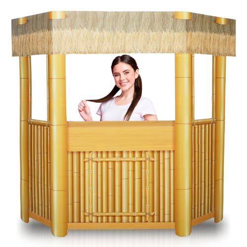 Threehoney 6.4ft 3D Luau Island Tiki Bar Cardboard Cutout Stand up Life Size Summer Hawaii Theme Party Decorations Backdrop Photo Prop Tiki Bar Stand up for Luau Beach Party Decoration Supply