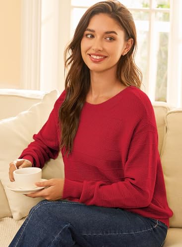 Image of EVALESS Sweaters for Women Long Sleeve Fall Outfits 2026 Back Bow Knot Sweaters Round Neck Solid Knit Pullover Tops