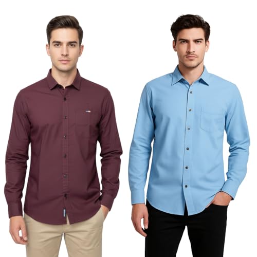 Image of Arvest Men?s Cotton Regular Fit Full Sleeve Shirt Combo Soft Breathable Fabric with Button-Down Collar and Chest Pocket Suitable for Office and Outfits