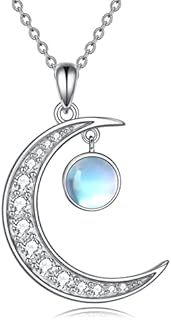 YAFEINI Moonstone Moon Necklace Sterling Silver Crescent Moon Pendant Necklace Jewellery Gifts for Women Teen Girls