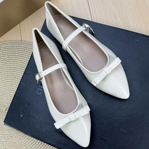Stunner Women's Ankle Adjustable Buckle Mary Janes Pointy Toe Elegant Bowtie Dressy Ballets Flat Shoes2
