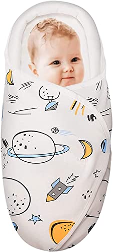 Image of Premium Soft Cotton Baby Swaddle Blankets, Unisex Baby Blanket Wrap for Newborn Baby Boys Girls, Skin Friendly Wearable Swaddling Sleep Sack Calms Startle Reflex (Planet, White, 0-3 Months)