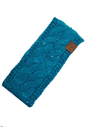 JINS CLOSET Fuzzy Fleece Lined Thick Sequin Knit Headwrap Headband Teal