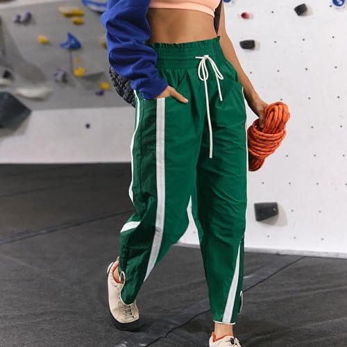 Casual Wide Leg Pants Woman Drawstring Elastic Waist High Rise Strip Flowy Long Lounge Trousers with Pockets3