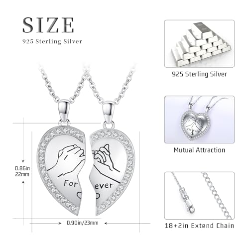JUSTKIDSTOY Two Half Heart Necklace for Couples 925 Sterling Silver Bf and Gf Relationship Necklace Couples Matching Jewelry Valentines Day Gifts for Him and Her2