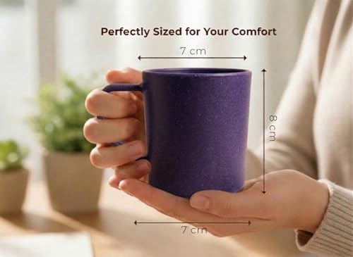 Image of Coffee Mug Set Made with Rice Husk & Bio Composite Material | TurtleBrew Travel Coffee Mug | Microwave & Dishwasher Safe | Purple | 200 ml | Pack of 6