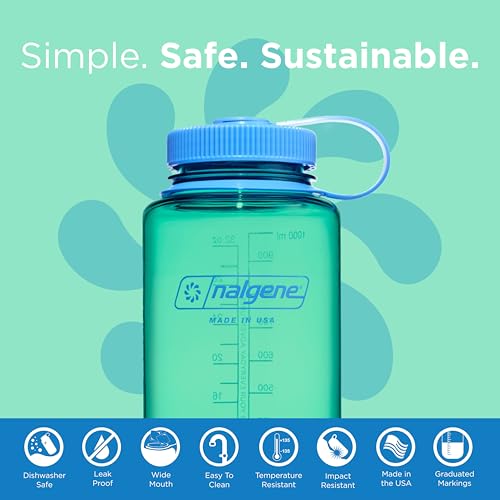 Image of Nalgene 32 oz Wide Mouth Water Bottle | BPA-Free, Durable & Leak Proof, Lightweight Bottle for Hiking & Gym, Work & Travel, Pastel Green (Pack of 6)