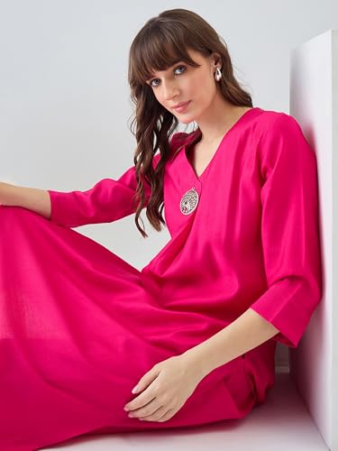 Image of INDO ERA Women's Viscose Solid A-Line Calf Length Kurta & Pant Set (IESTR12352)