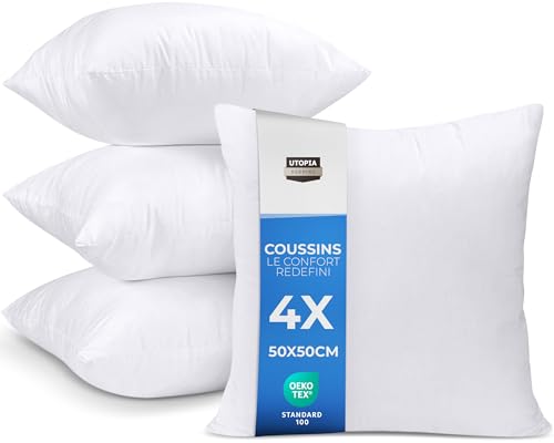 Utopia Bedding Lot de 4 Coussins de Rembourrage de 50 x 50 cm - Coussin intérieur - Coussin de canapé - Blanc