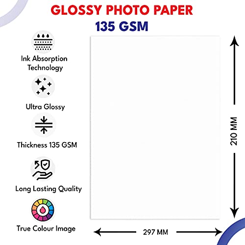 Image of Korean Photo Glossy Inkjet Paper A4 Size - White,Vibrant, Crisp, Smudge Proof, Dry Fast : 135 GSM 100 Sheets