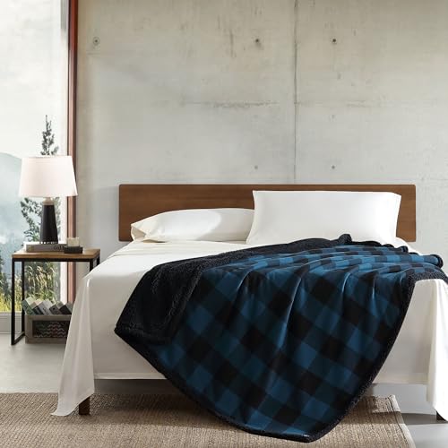 Image of Eddie Bauer - Blanket, Super Soft Reversible Sherpa & Brushed Fleece Bedding, Throw Blankets for Couch, Ideal for Lounging (Cabin Plaid Blue)