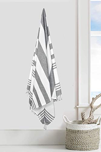 Glamburg 100% Cotton Turkish Peshtemal Fouta Towels - Beach Towel - Thin Travel Camping Bath Sauna Beach Gym Pool Blanket - Soft Durable Absorbent - 6 Pack 36X71 - Charcoal #TOP4