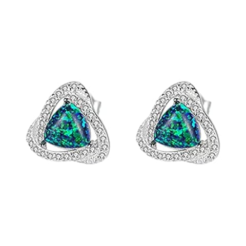 Hoisy Womens Sterling Silver Earrings, Sterling Silver Earrings Set Triangle Opal Green Triangle Shape Created Opal Green Stud Earrings Cover
