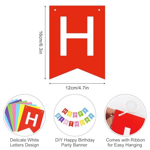 Image of Happy Birthday Banner Sign, Birthday Garland Wall Door Hanging Banners Flag for Women Men Boys Girls Party Backdrop Decorations, Personalized Name Banner White Letters Multicolor