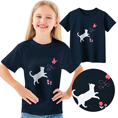 Generic Shirts Kids Toddler Girls' Short Sleeve Tees Cotton Casual Cat and Butterfly Pattern Design Long Sleeve Shirt Girl2