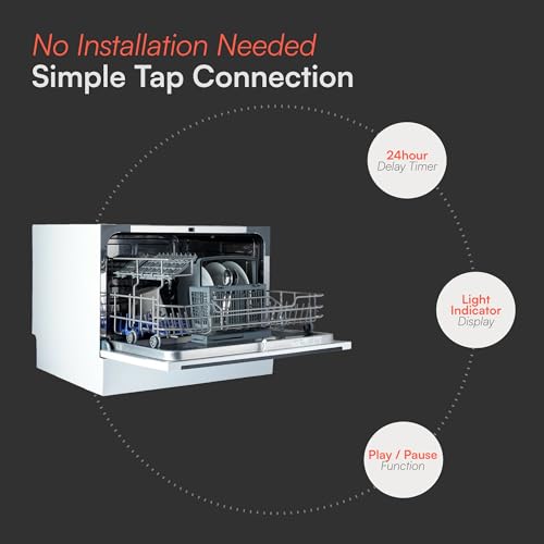 Cookology CTTD6WH Mini Counter Top Dishwasher in White - 6 Place Settings - Table Top - Compact Design - 6 Drying Settings - 7 Wash Cycles - ECO Friendly Mode - Image 4