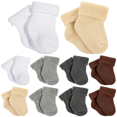 Image of Twistover 10 Pairs Preemie Baby Terry Cotton Turn Cuff Socks for Newborn Girls Boys - Nicu
