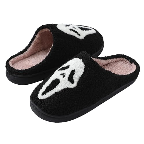 Halloween Slippers for Women Men, Soft Plush Fuzzy Winter holiday slippers, Retro Cozy House Slippers, Comfy Bedroom Christmas Slippers Indoor Outdoor Shoes3