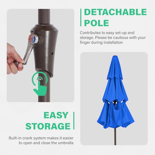 Image of JEAREY 9FT 3 Tier Patio Umbrella Outdoor Market Umbrella Table Umbrellas with 8 Ribs 1.5 Pole Push Button Tilt and Crank UV Protection for Garden,Royal Blue