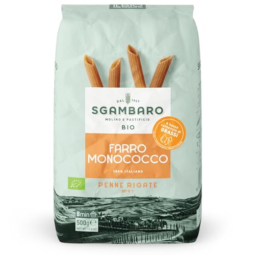Sgambaro Bio-Pasta Penne Rigate N.91 - 500 g Nudeln aus Einkorn – Fettarm - Quelle von Ballaststoffen und Eiweiß