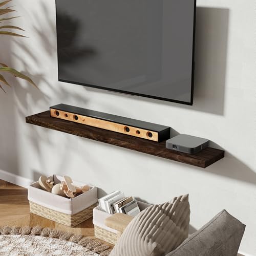 Image of Fun Memories 55 inch Elm Wood Floating Shelves for Wall, Walnut Finish, 1 Pack