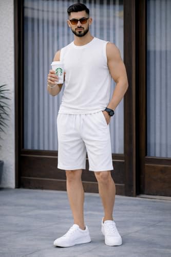 Image of Mack Jonney Men's Cotton Tracksuit | Self Print Stylish Tracksuit with Shorts | Comfortable All-Season Activewear-S246
