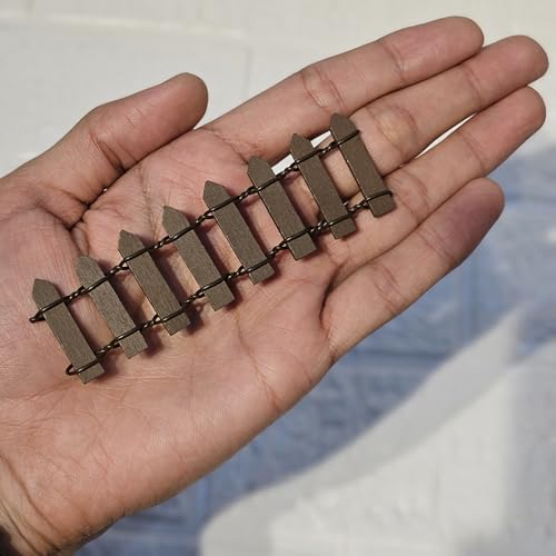Image of Miniature Fence for Miniature Garden, Fairy Garden Decor, Dollhouse Accessory, Set of 12 Pc, Brown 10 x 3 cm