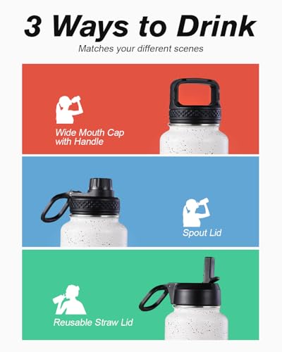 Image of Coolflask 40 oz Water Bottle Insulated with Straw & 3 Leakproof Lids