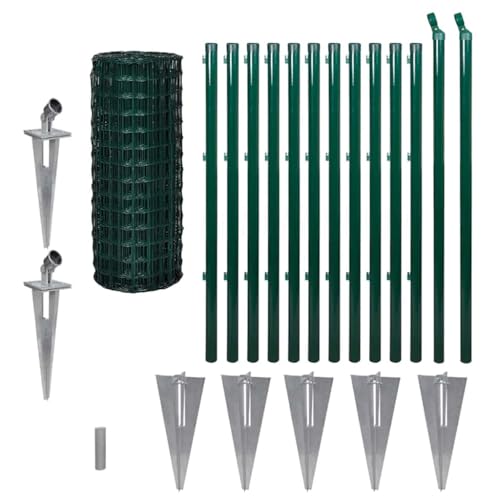 Kit de clôture - Grillage - 25 x 1 m - Avec treillis métallique revêtu de PVC - Avec poteaux de clôture - Douille à enfoncer de 0,5 m - 2 entretoises -...
