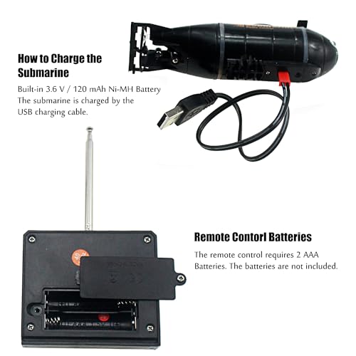Tipmant Mini Remote Control Nuclear Submarine Toy RC Boat Electric Water Kids Birthday Gifts (Black)