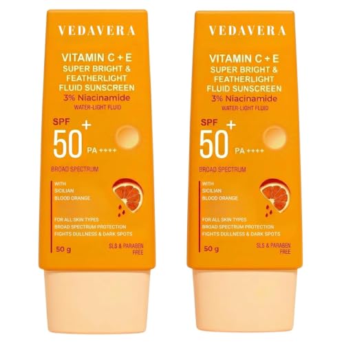 Image of Herbals Vitamin C + E Super Bright Sunscreen | Water-Light Or Blue Light Protection With Liquid Spf 50 & PA++++ | UVA & UVB Protection| No White Cast | For All Skin Types (Pack 2) (50 G)