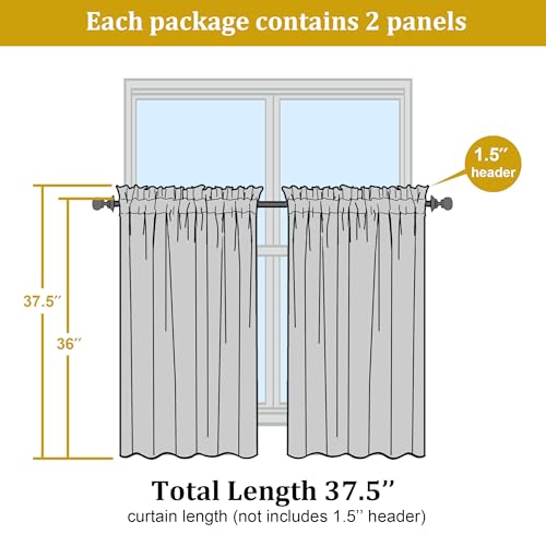 Image of OWENIE Short Lime Sheer Curtains 36 Inch Length 2 Panels Set, Kitchen Tiers Curtains Light Filter Rod Pocket Voile Cafe Curtain for Basement Bathroom Small Half Window, 42 inch W x 36 inch L, Lime