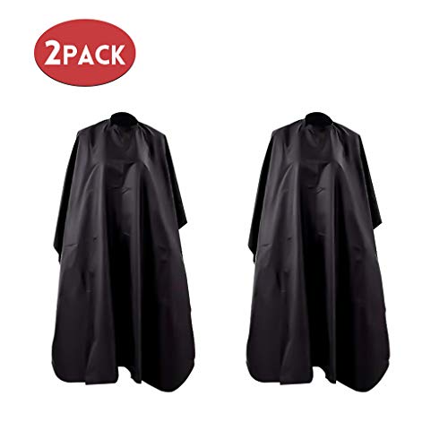 HADLIN 2 Pack Black Haircut Cape Waterproof Professional Salon Barber Capes Cloth Gown for Men Women with Adjustable Neckline