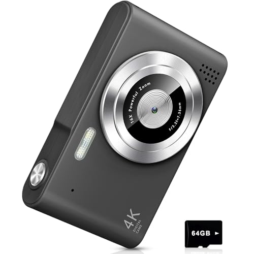 Digital Camera UHD 4K with 64G Card 16X Zoom Light & Easy for Kids, Black - image 1