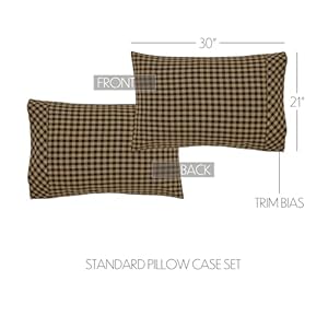VHC Brands Black Check Standard Pillow Case Set of 2 21×30 Country Rustic Design Black and Tan