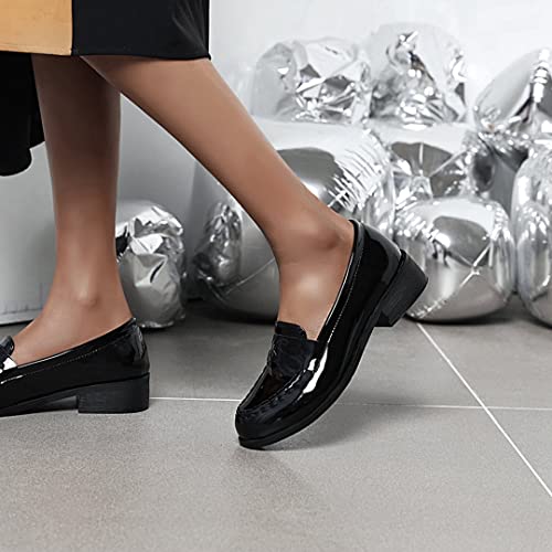 Image of Caradise Women's Patent Leather Loafers Block Heel Slip On Casual Shoes Size 7.5 B(M) US,Black