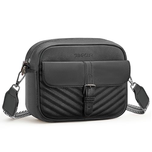 Image of Crossbody Bags for Women,Multi-Pocket Leather Crossbody Purse | RFID Blocking Pockets,Fits iPad,Adjustable Wide Strap,Quilted Exterior,8 Card Slots,Gift Ready